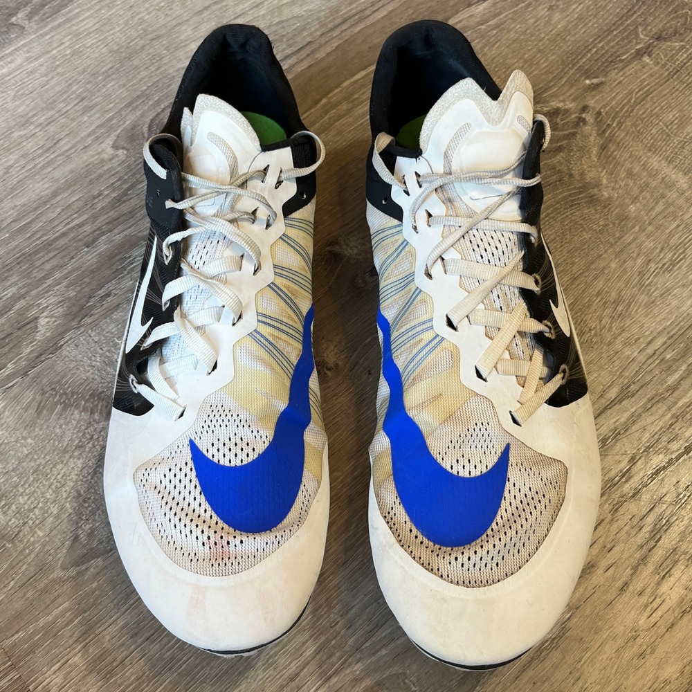 Nike Zoom Superfly R4 Mens 14 White Blue Sprint Spikes 705373-100 Track Shoe